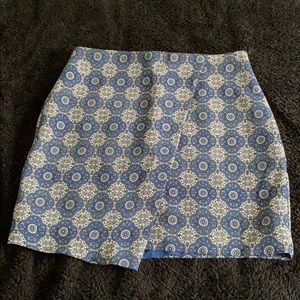 Asymmetrical blue patterned skirt